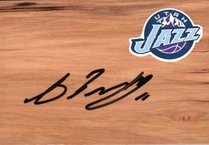 Utah Jazz Andris Biedrins Signed Floorboard