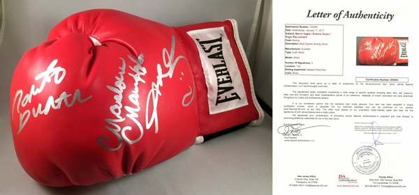 Sugar Ray Leonard Roberto Duran Marvin Hagler Signed Everlast Boxing Glove JSA Authenticated