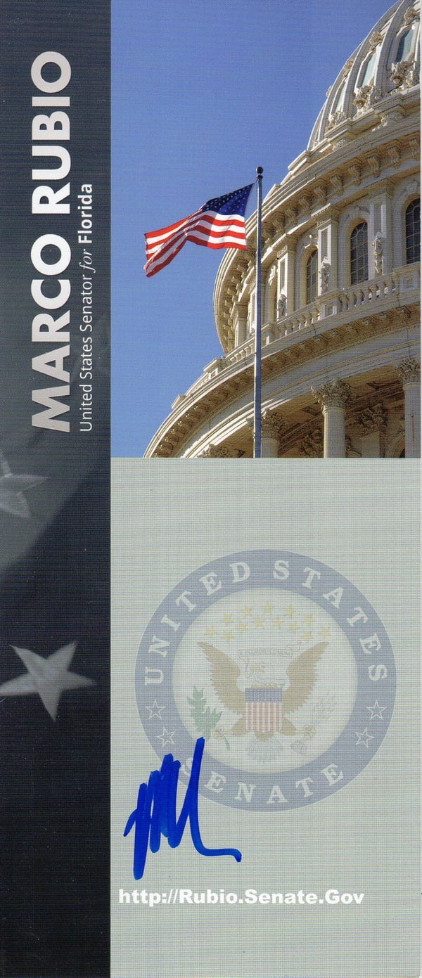 Senator Marco Rubio Autographed Senate Pamphlet