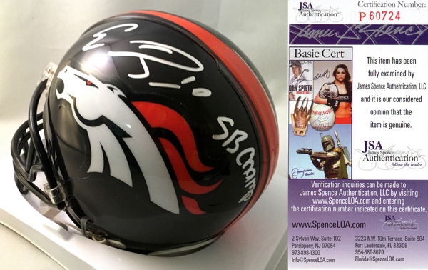 Emmanuel Sanders Signed Mini Helmet Super Bowl 50 Champs Denver Broncos JSA Authenticated