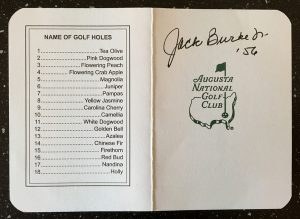 Jack Burke Signed Masters Scorecard