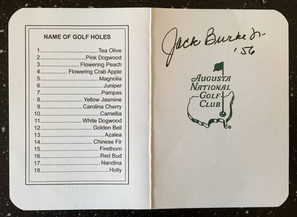Jack Burke Signed Masters Scorecard