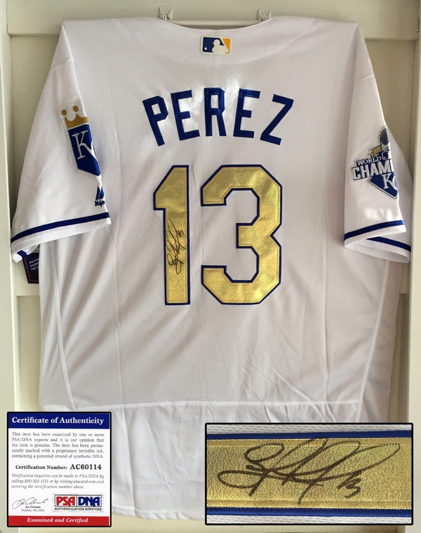 Salvador Perez Signed Jersey 2015 World Series Champs Kansas City Royals PSA/DNA Authenticated