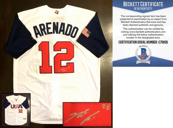 Colorado Rockies Nolan Arenado Signed WBC Jersey 2017 Champs Beckett BAS