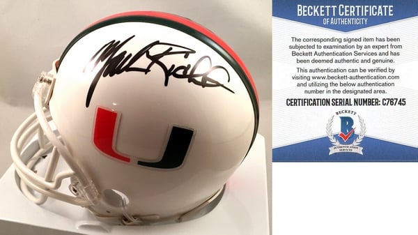Miami Hurricanes Mark Richt Signed Mini Helmet Beckett BAS