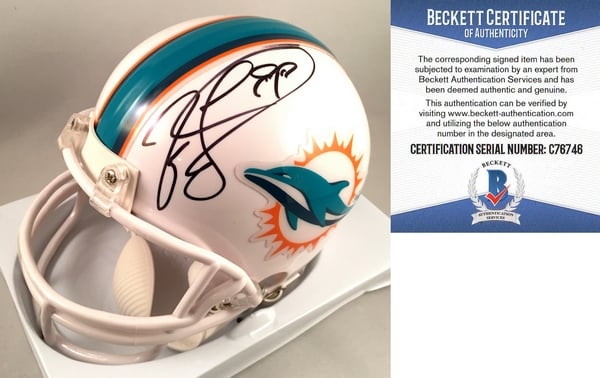 Miami Dolphins Jason Taylor Signed Mini Helmet Beckett BAS