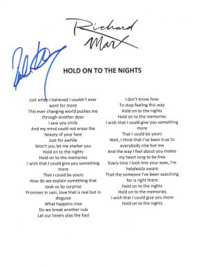 Richard Marx Signed Lyric Sheet Hold On To The Nights