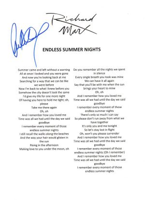Richard Marx Signed Lyric Sheet Endless Summer Nights 2