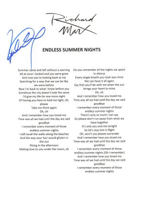 Richard Marx Signed Lyric Sheet Endless Summer Nights 3