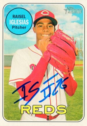 Cincinnati Reds Raisel Iglesias Signed Trading Card 2018 Topps Heritage #280