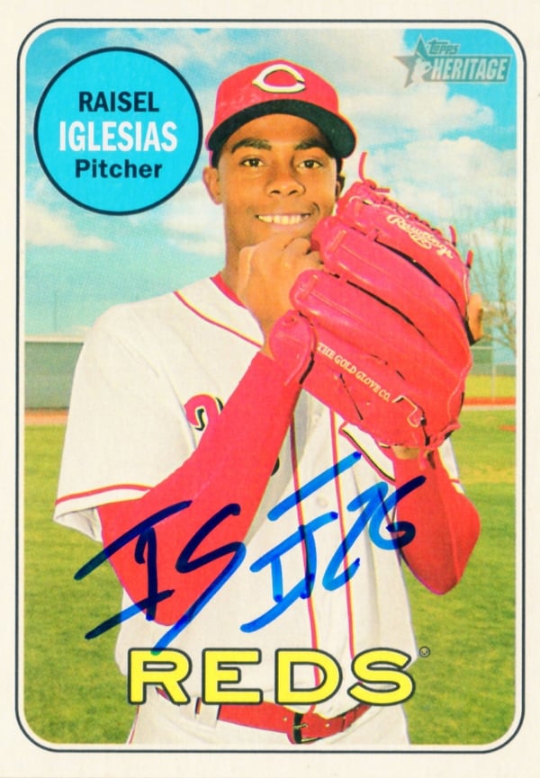 Cincinnati Reds Raisel Iglesias Signed Trading Card 2018 Topps Heritage #280