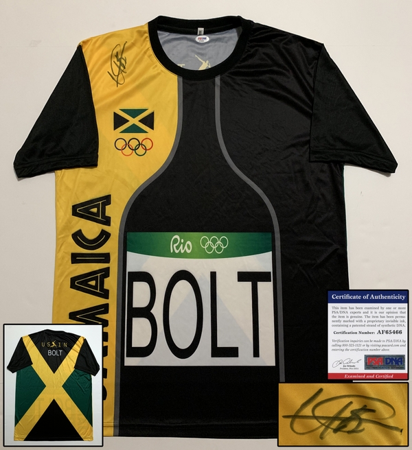 Usain Bolt Signed Jersey 2016 Olympics Rio Gold 10 PSA/DNA