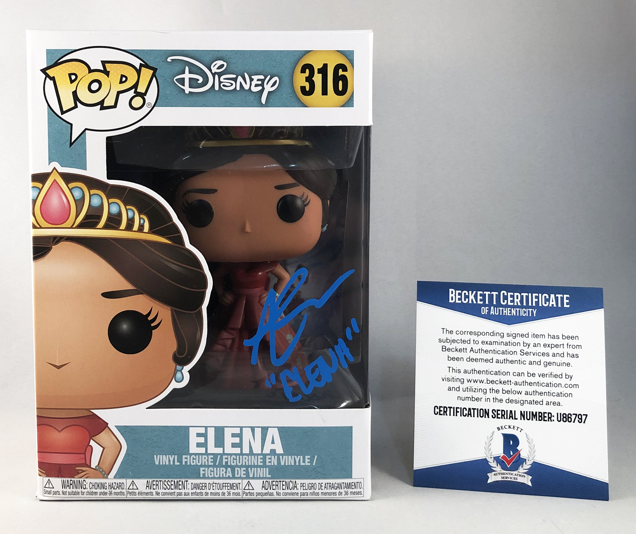 Aimee Carrero Signed Funko Pop Disney Princess Elena of Avalor #316 Beckett BAS