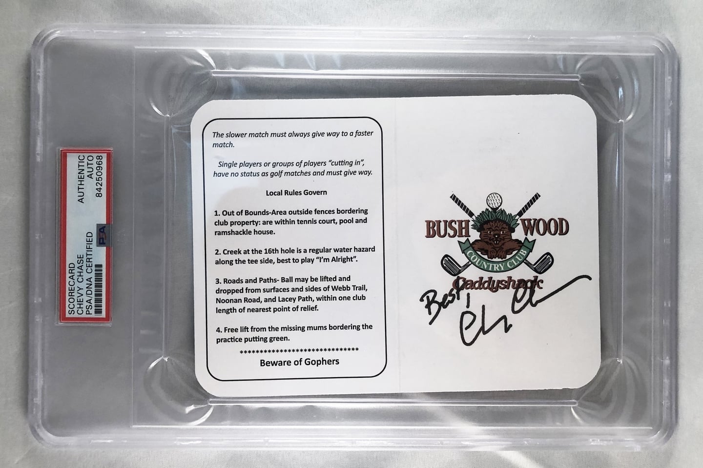 Chevy Chase Signed Masters ScoreCard 4 Caddyshack PSA/DNA