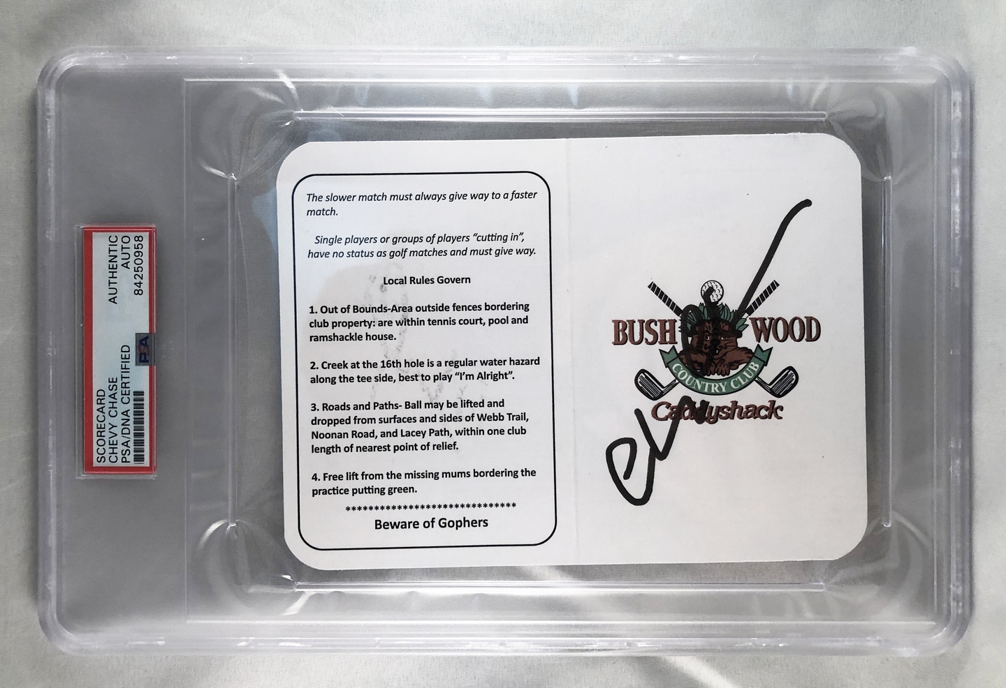 Chevy Chase Signed Masters ScoreCard 6 Caddyshack PSA/DNA
