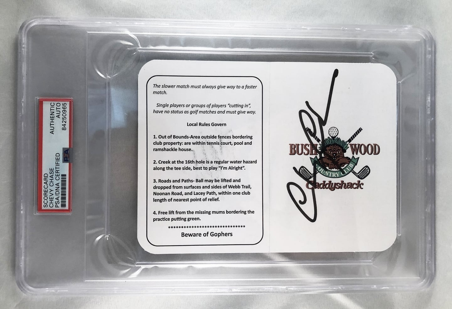 Chevy Chase Signed Masters ScoreCard 9 Caddyshack PSA/DNA