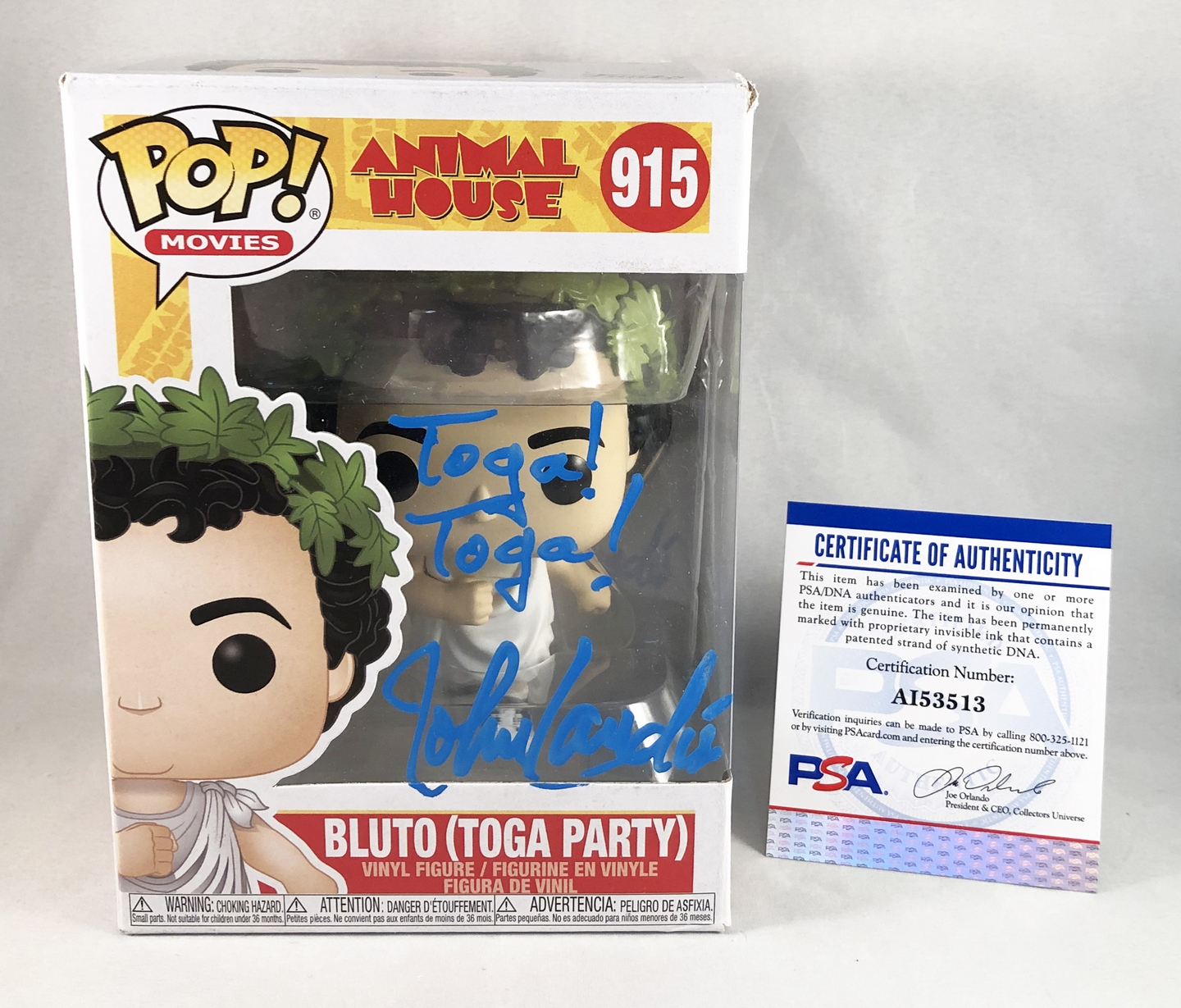 John Landis Signed Funko Pop Animal House Bluto Toga Party PSA/DNA