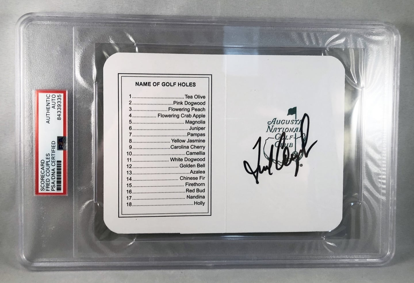 Masters Champion Fred Couples Signed Masters Scorecard PSA/DNA 1