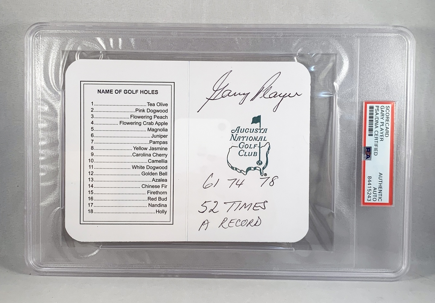 Masters Champion Gary Player Signed Masters Scorecard PSA/DNA