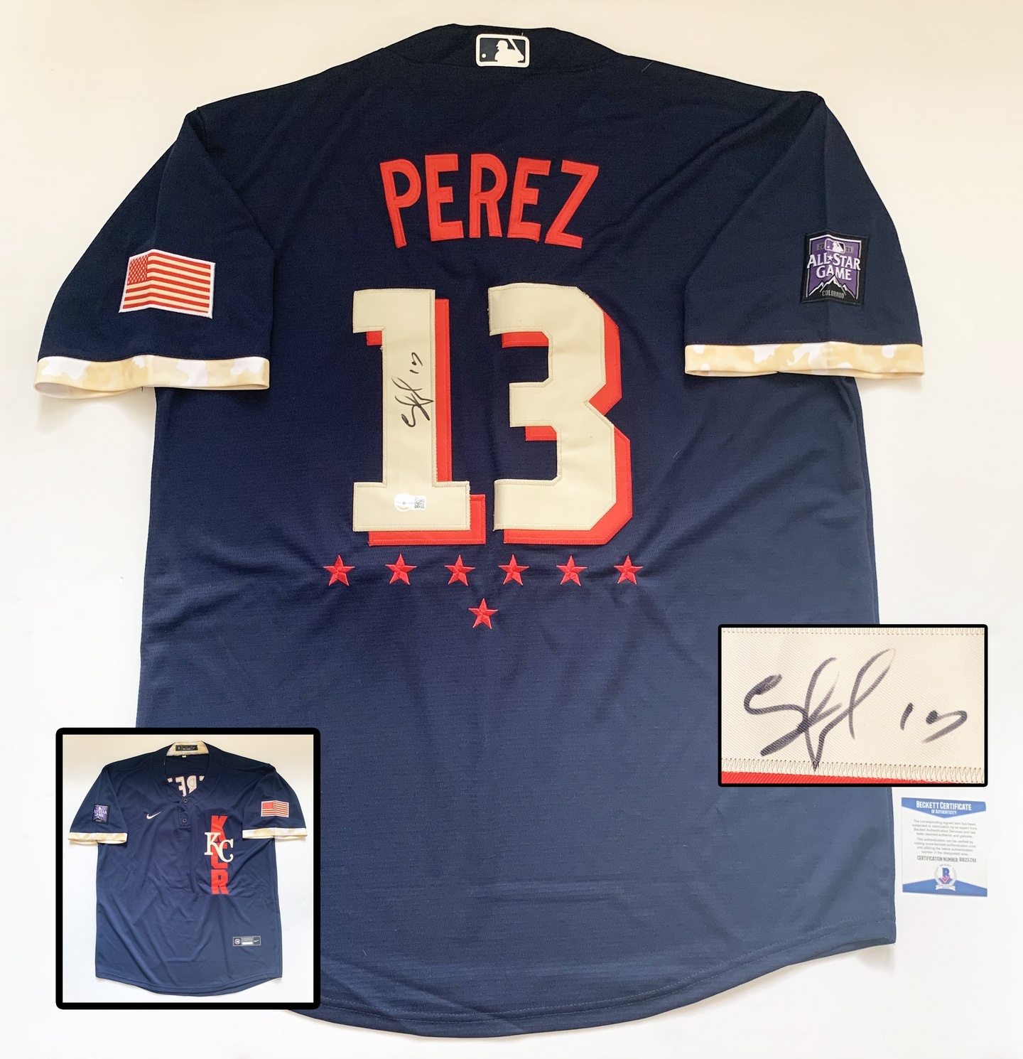 Kansas City Royals Salvador Perez Signed Jersey Beckett BAS 2021 All Star