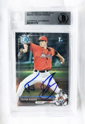 Miami Marlins Trevor Rogers Signed Rookie Card 2017 Bowman Chrome #BDC53