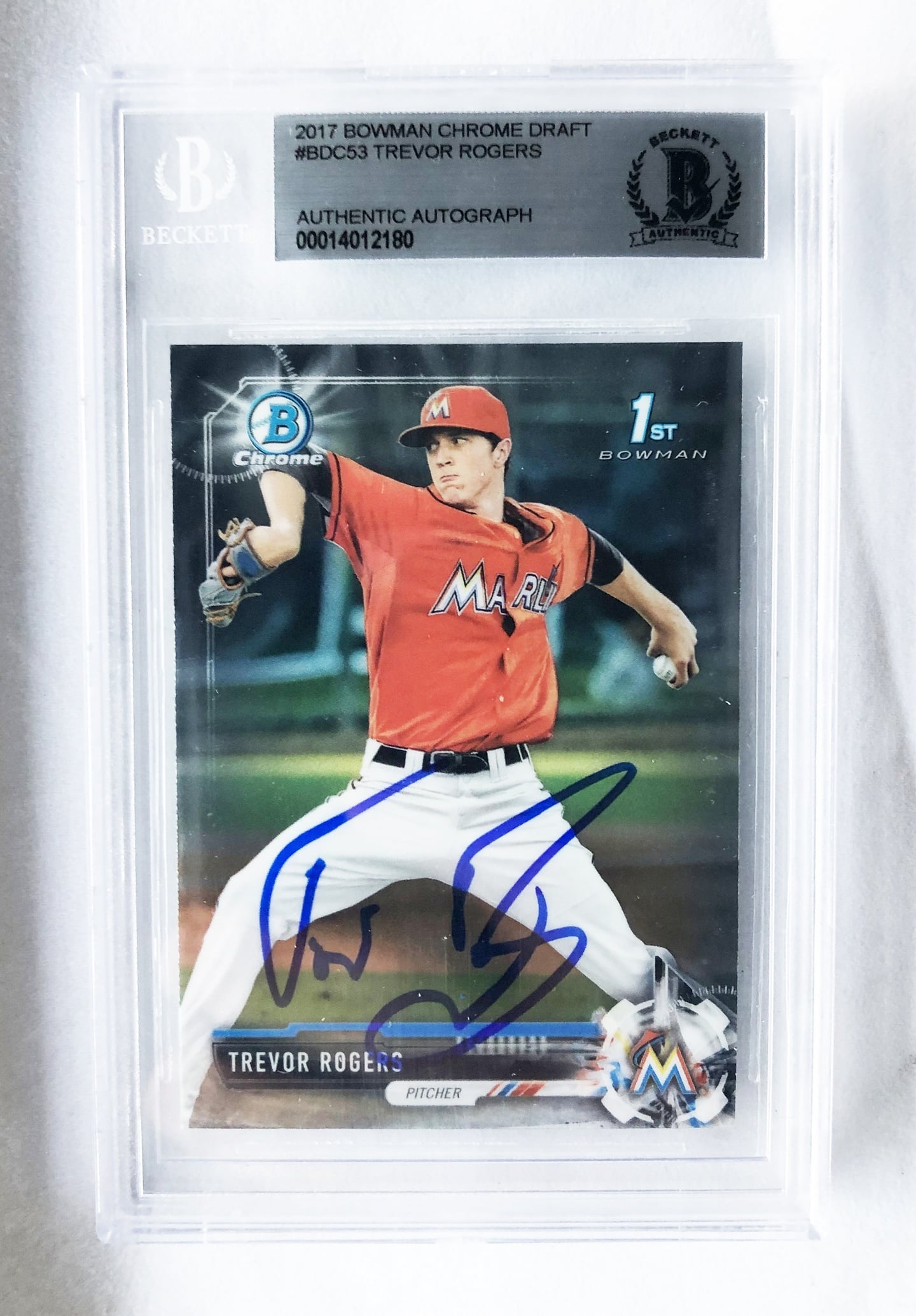 Miami Marlins Trevor Rogers Signed Rookie Card 2017 Bowman Chrome #BDC53 1