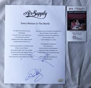 Air Supply Russell Hitchcock and Graham Russell Signed Lyric Sheet JSA 1