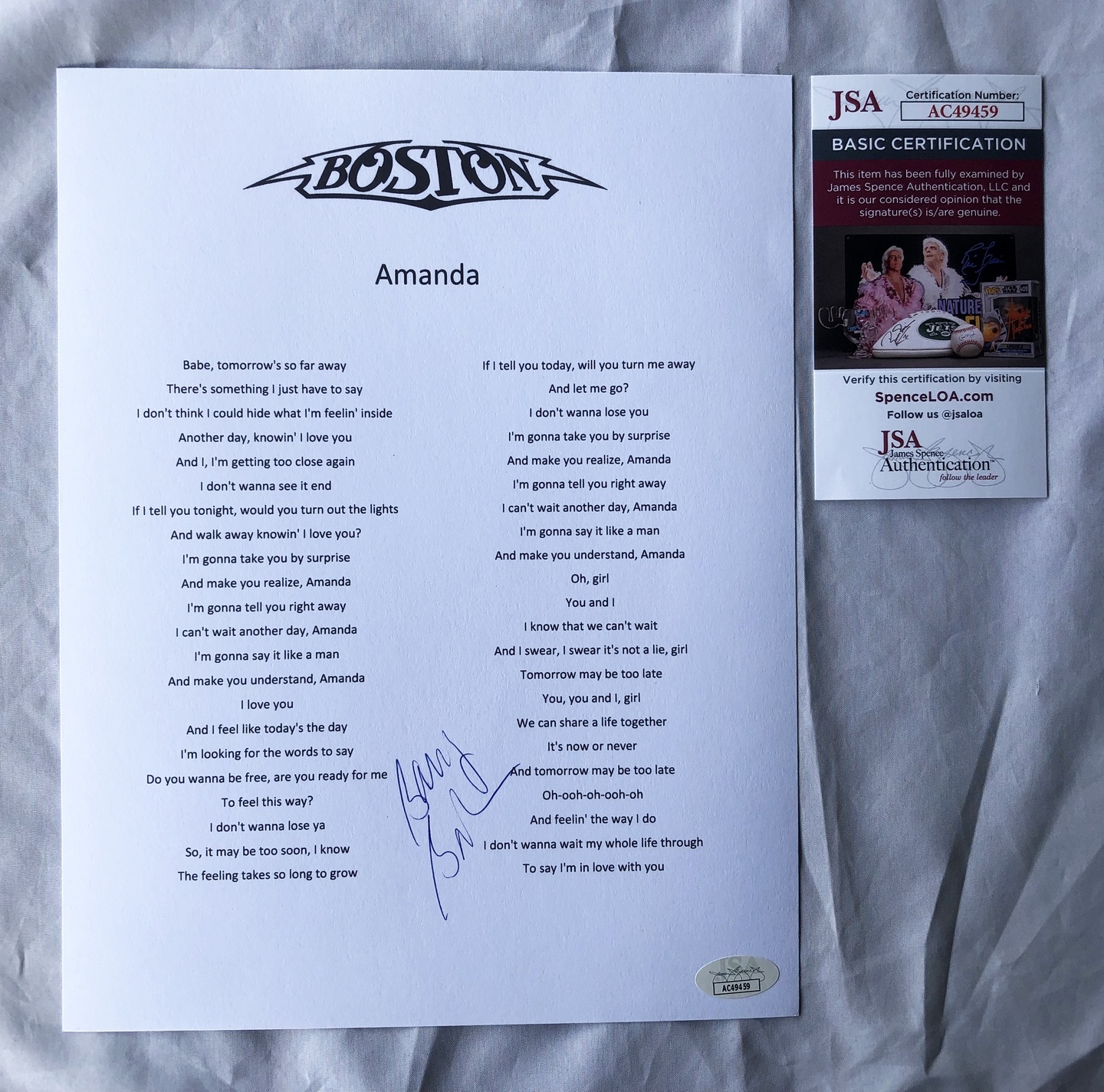 Air Supply Russell Hitchcock and Graham Russell Signed Lyric Sheet JSA 2