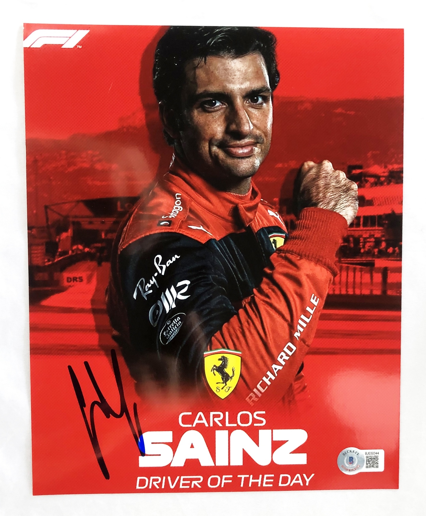 Carlos Sainz Signed 8x10 Photo Beckett BAS Formula 1 F1 Ferrari 2
