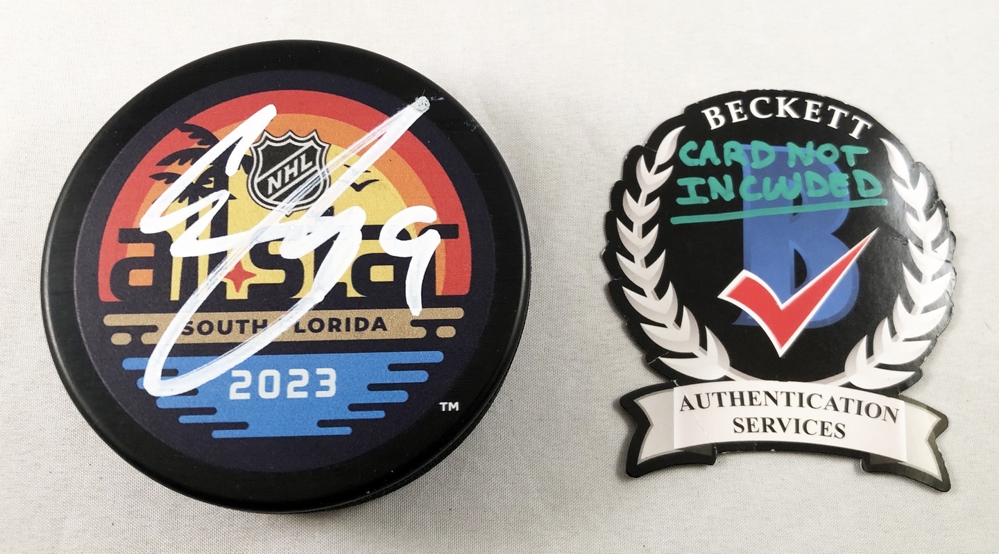 Clayton Keller Signed 2023 All Star Hockey Puck Arizona Coyotes Beckett BAS 1