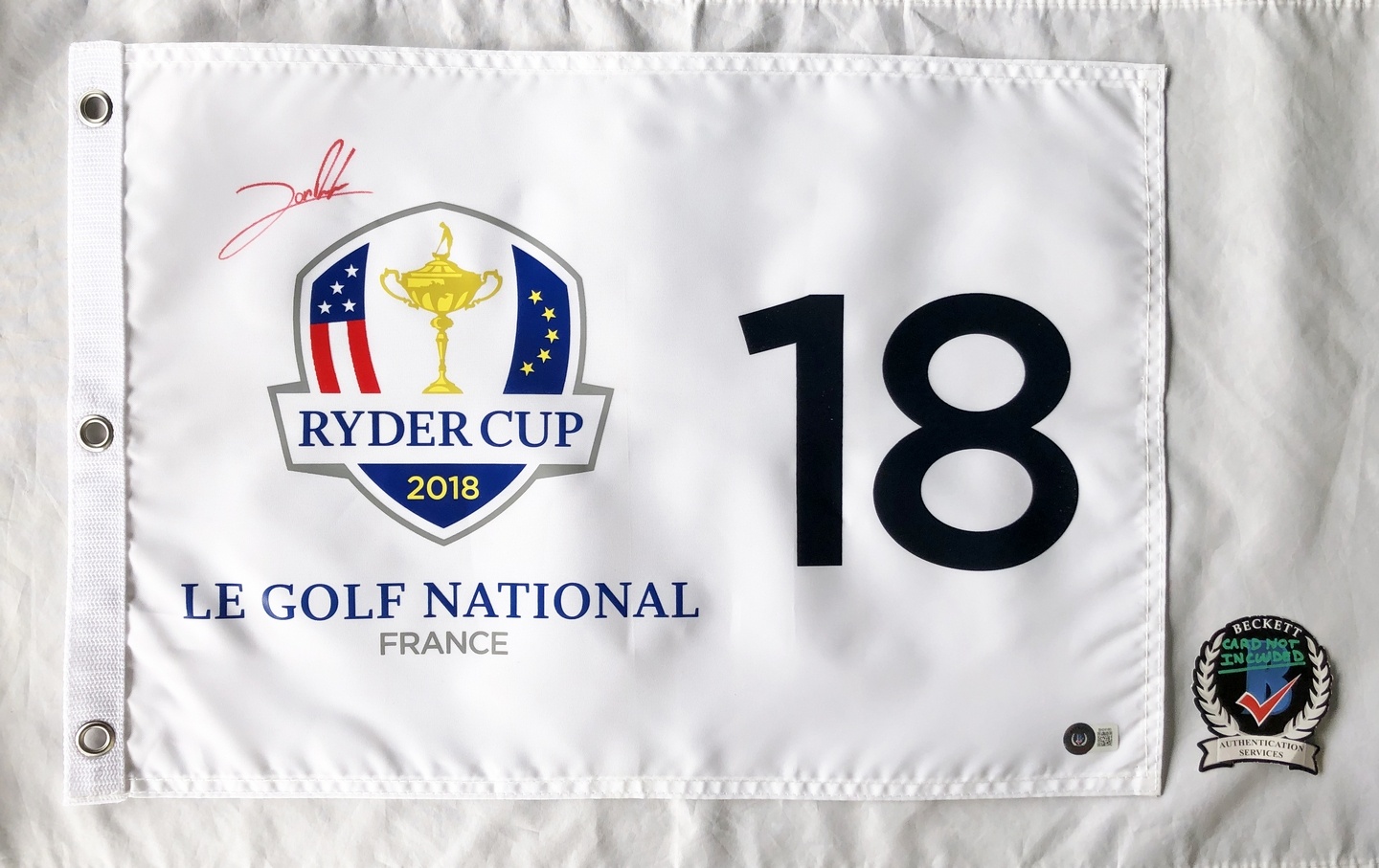 Jon Rahm Signed 2020 Ryder Cup Flag Beckett BAS