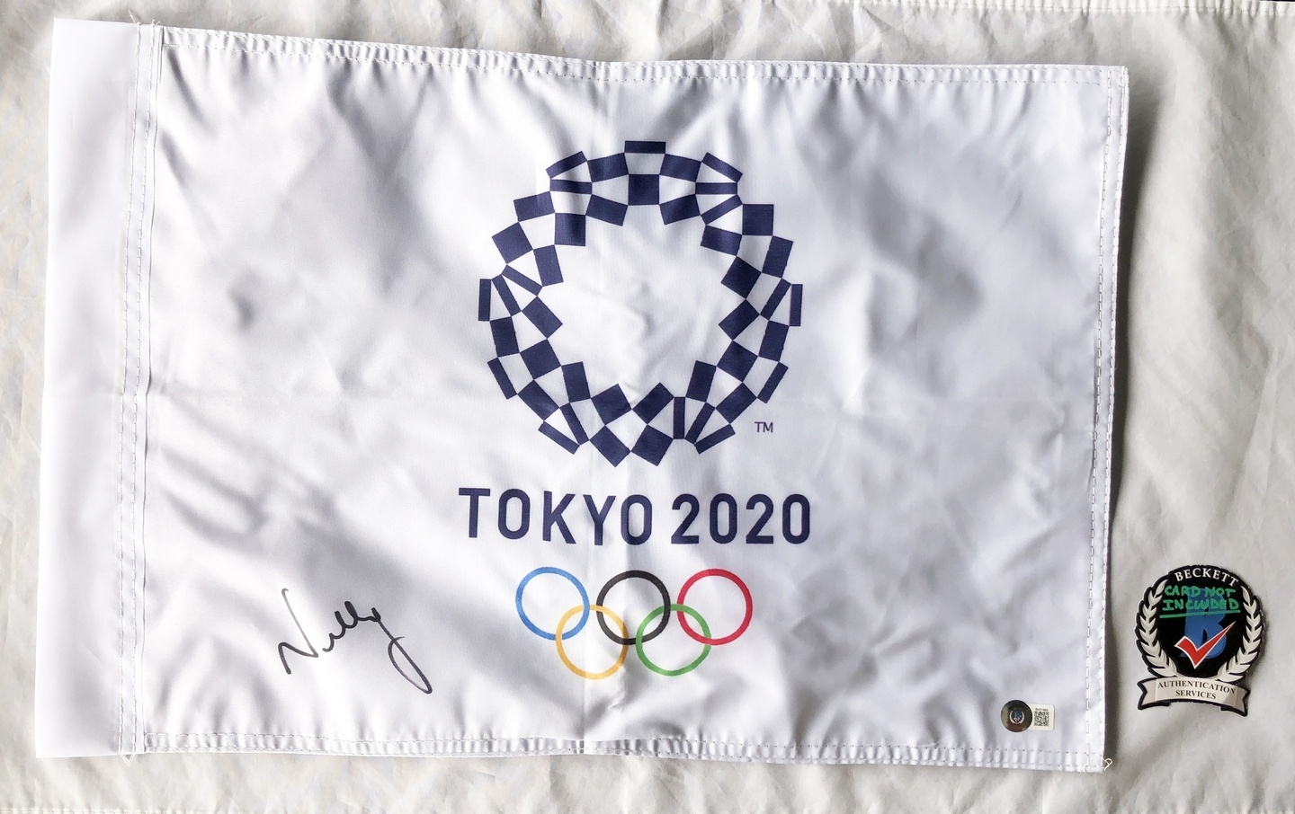 Nelly Korda Signed 2020 Tokyo Olympics Flag Gold Medal Champ Beckett BAS