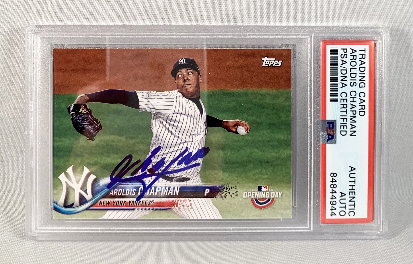 Aroldis Chapman Signed Trading Card 2018 Topps Opening Day #176 PSA/DNA