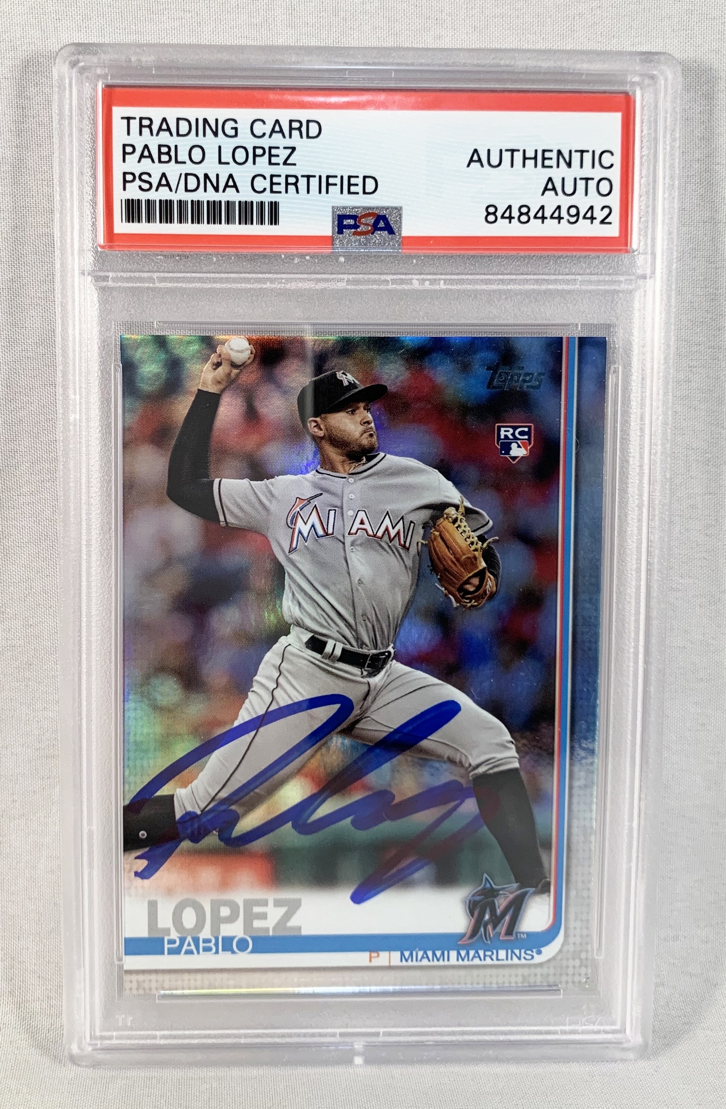 Pablo Lopez Signed Rookie Card 2019 Topps #151 Silver PSA/DNA