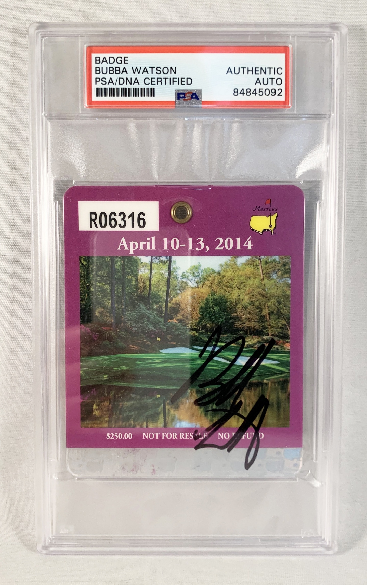 Bubba Watson Signed Masters Badge 2014 PSA/DNA