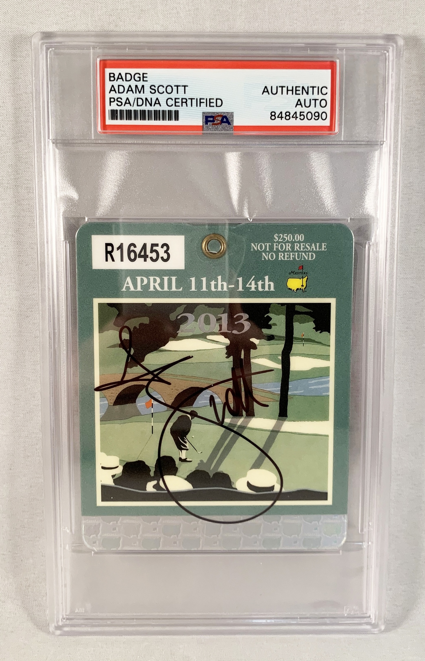 Adam Scott Signed Masters Badge 2013 PSA/DNA 1