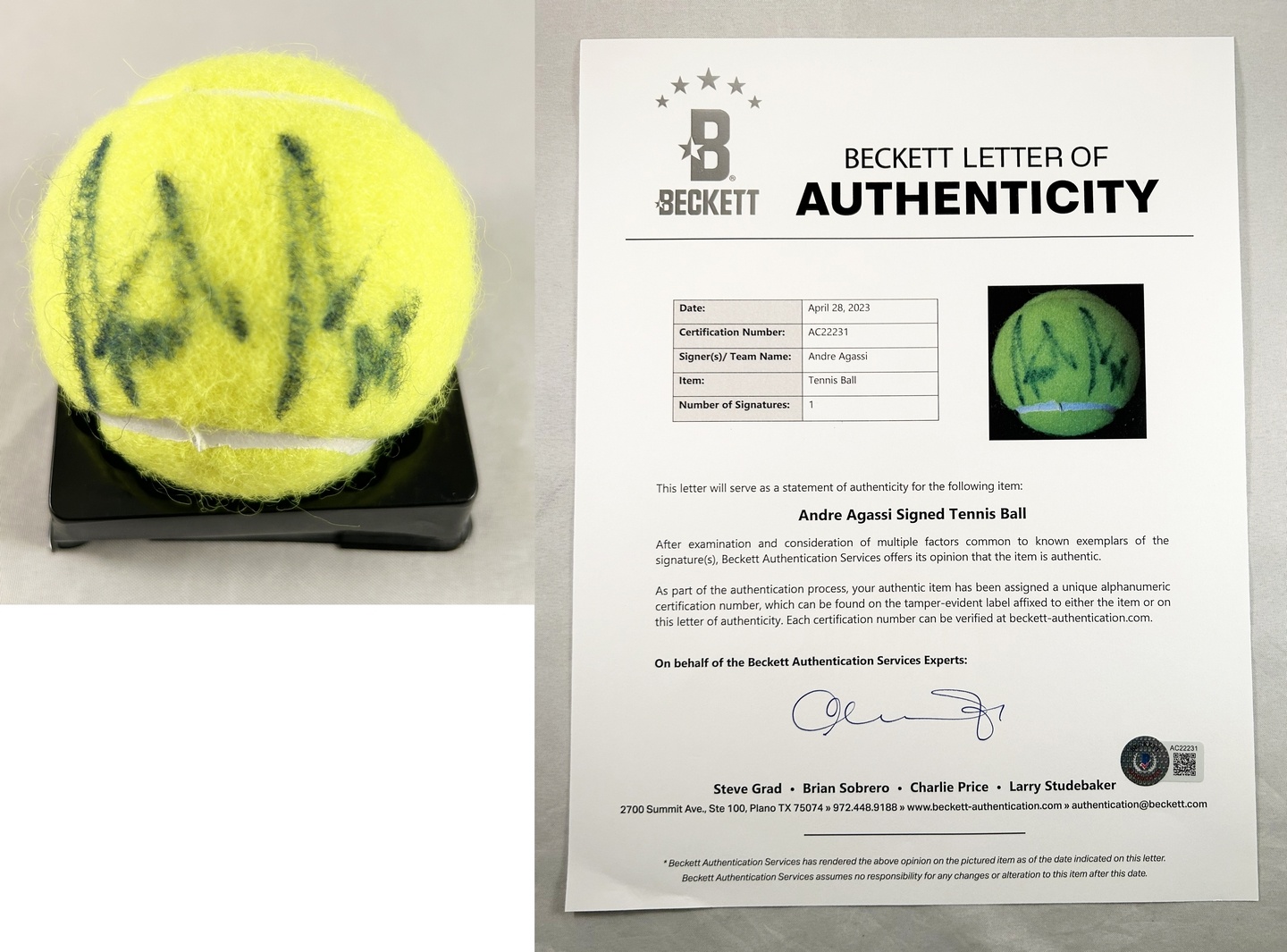Andre Agassi Signed Tennis Ball Beckett BAS 2