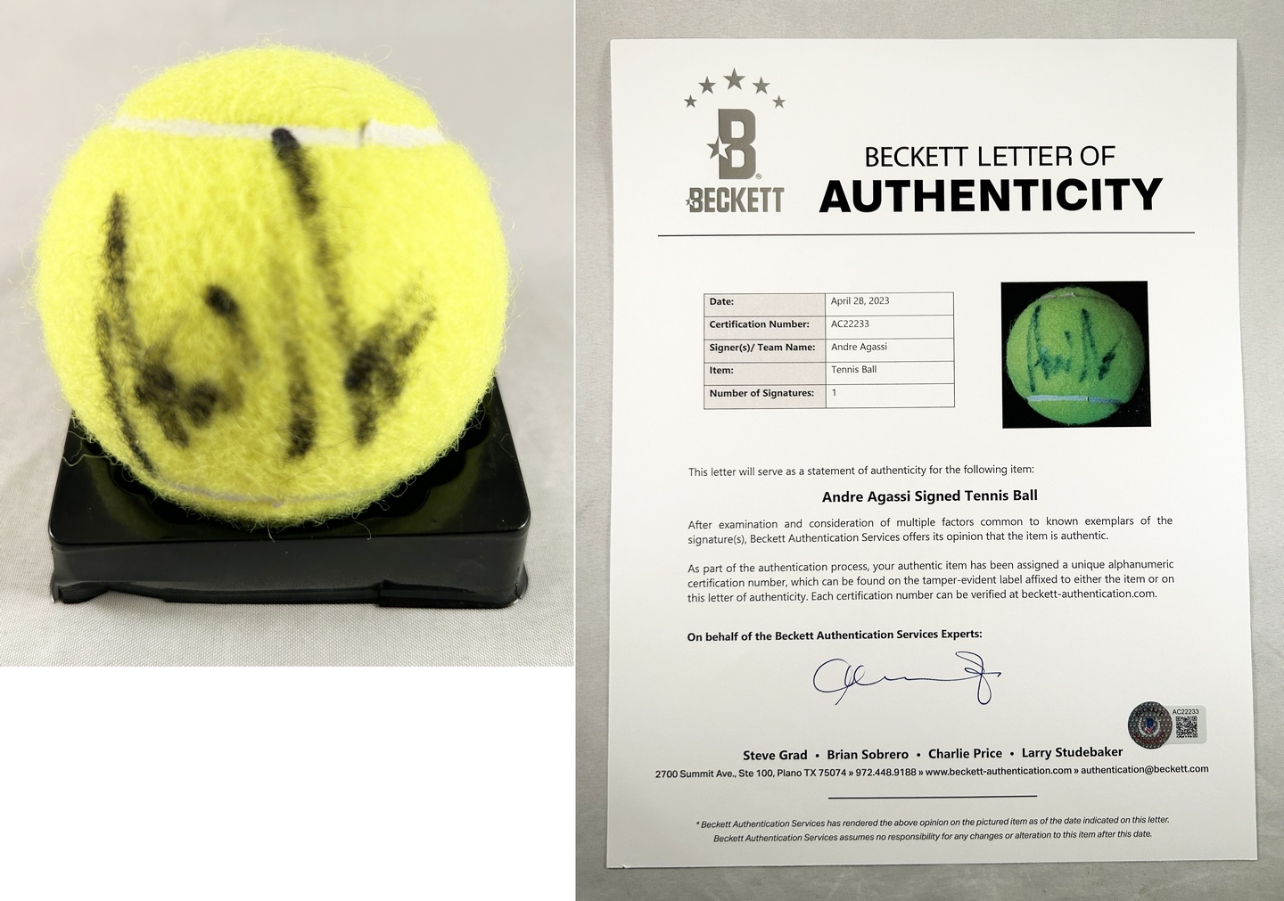 Andre Agassi Signed Tennis Ball Beckett BAS 4
