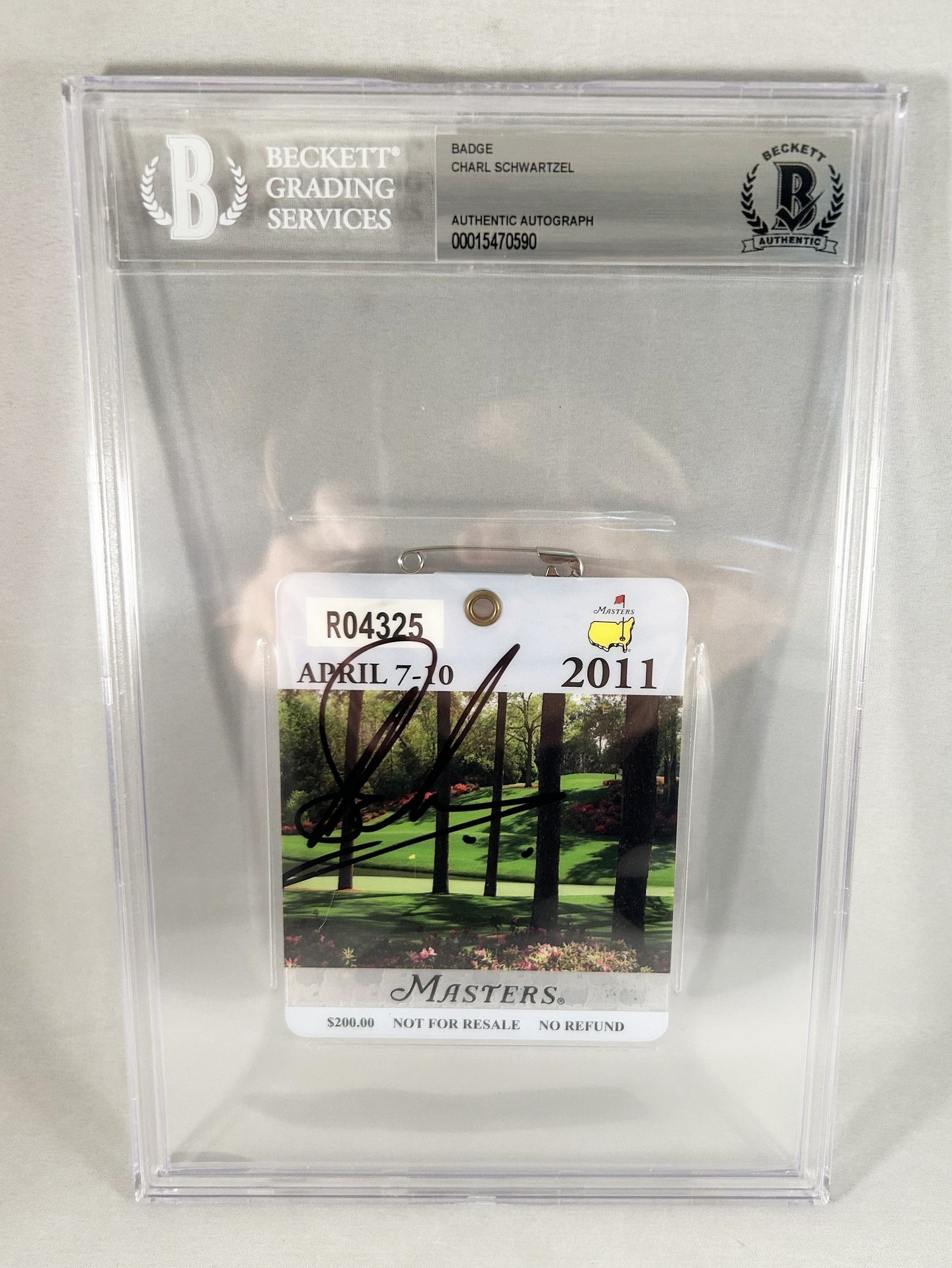 Charl Schwartzel Signed Masters Badge 2011 Masters Champion Beckett BAS