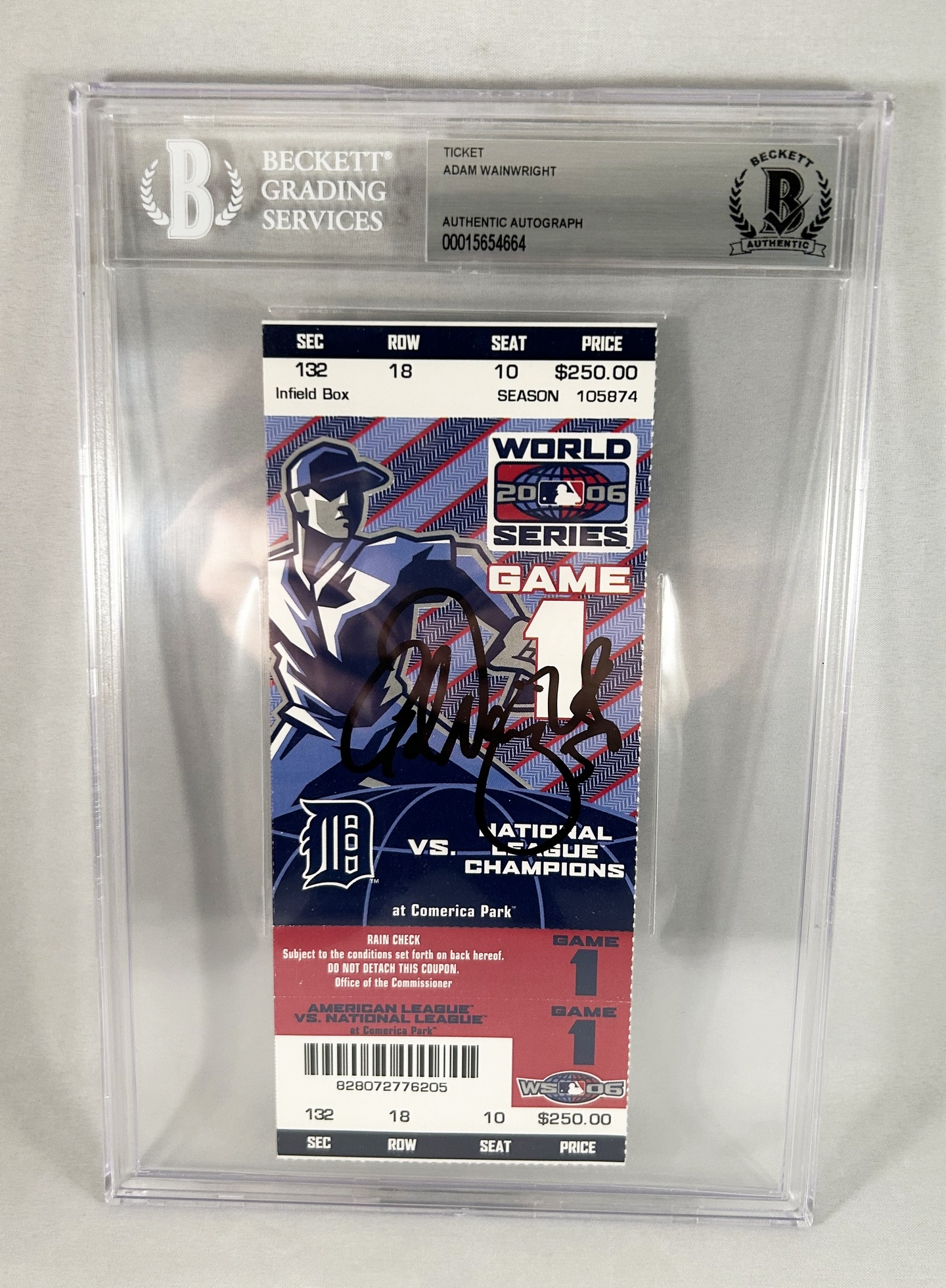 Adam Wainwright Signed Ticket 2006 World Series Game 1 St. Louis Cardinals Beckett BAS