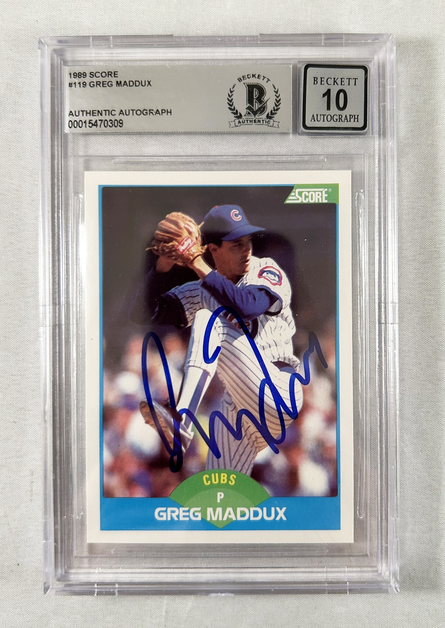 Greg Maddux Signed Trading Card 1989 Score #119 Beckett BAS