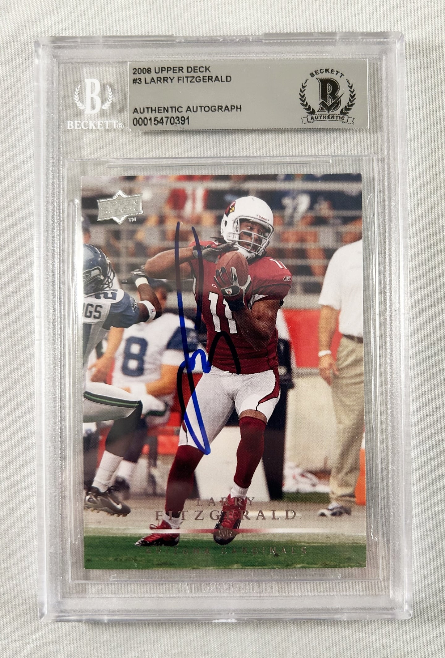 Larry Fitzgerald Signed Trading Card 2008 Upper Deck #8 Beckett BAS