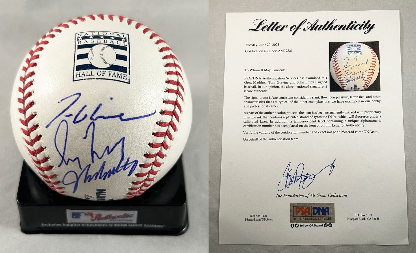 Greg Maddux John Smoltz Tom Glavine Signed Authentic MLB Baseball Atlanta Braves Big 3 PSA/DNA