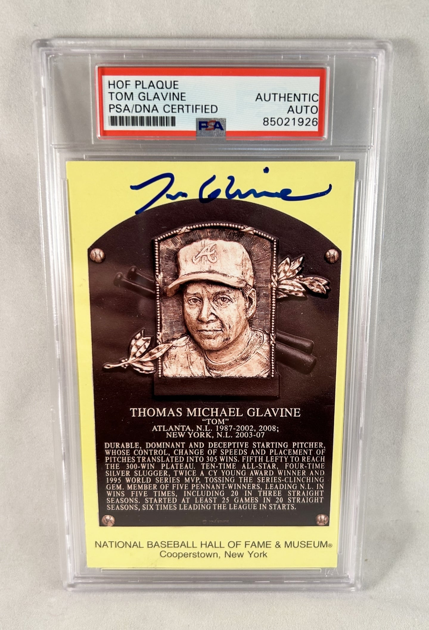 Tom Glavine Signed Ticket HOF Plaque Atlanta Braves PSA/DNA