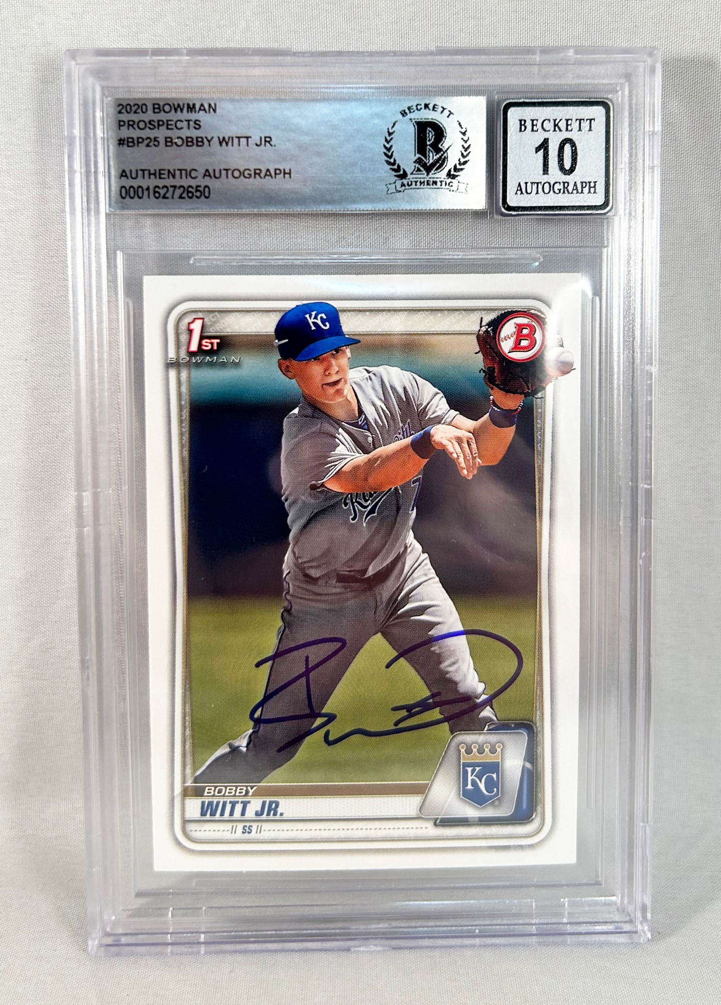 Bobby Witt Jr Signed Rookie Card 1st Bowman Chrome #BP-25 Royals Beckett BAS