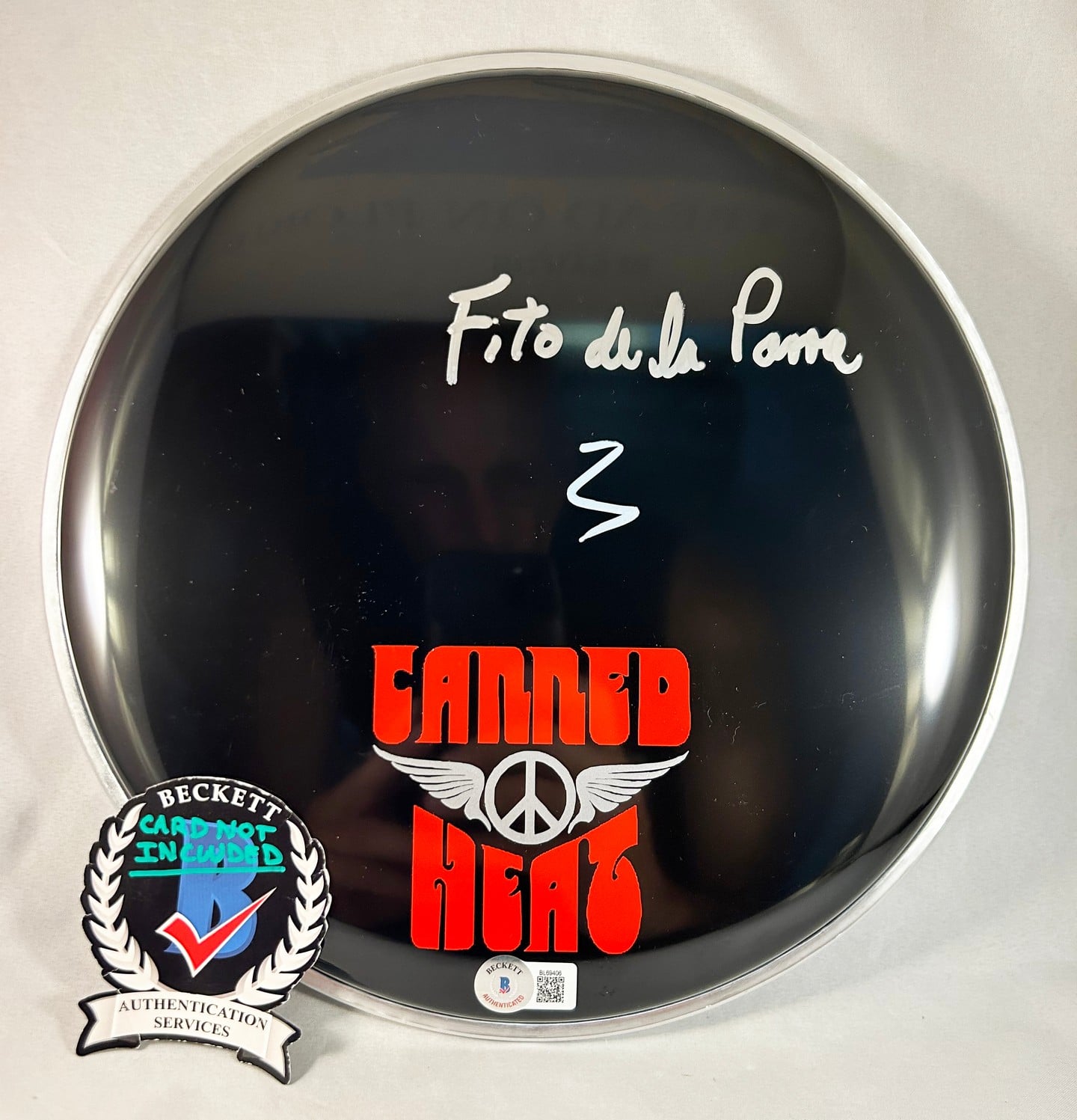 Fito De La Parra Signed Drumhead Canned Heat Beckett BAS