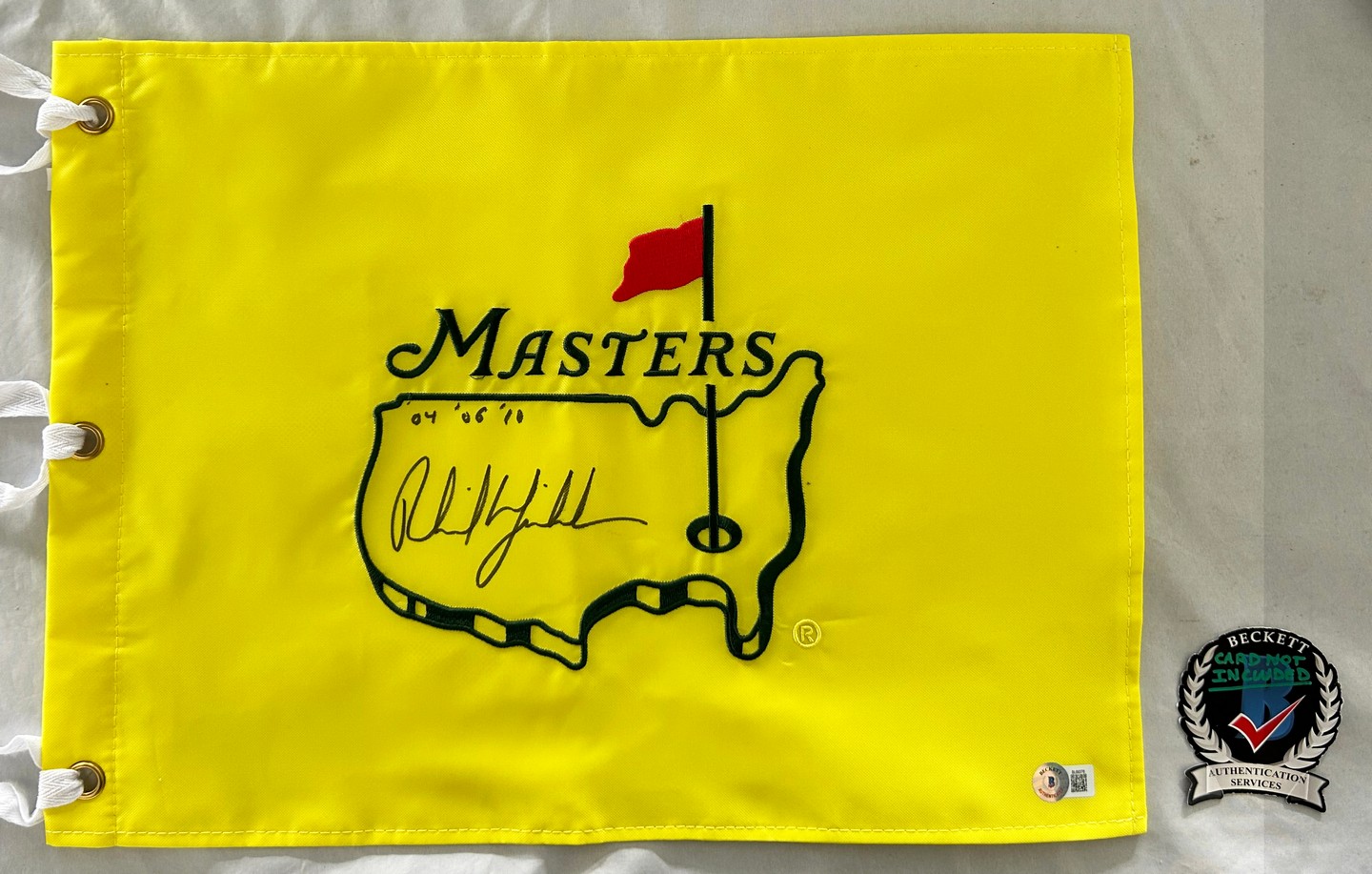 Phil Mickelson Signed Masters Flag Years Won Inscription Beckett BAS