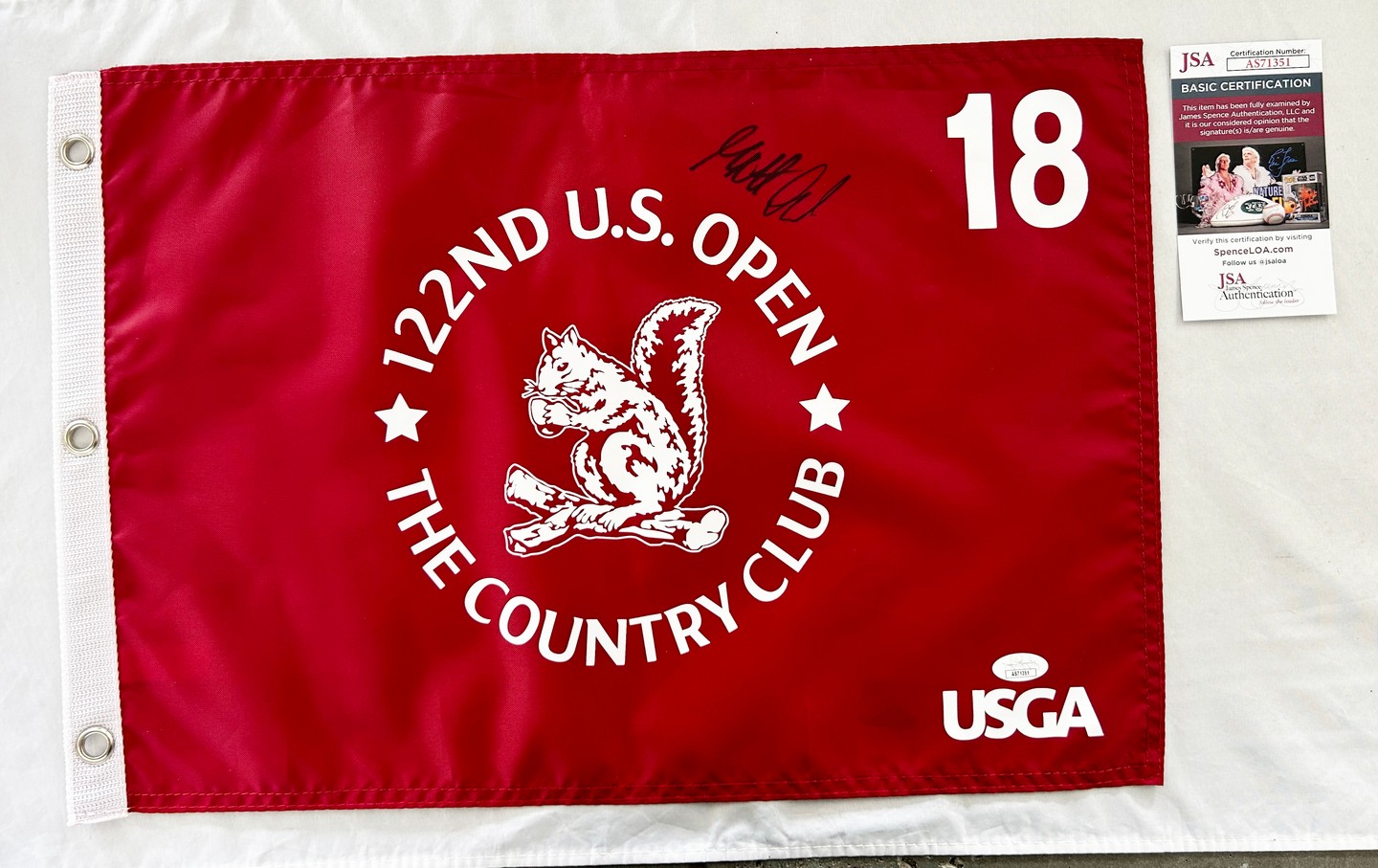 Matthew Fitzpatrick Signed 2022 US Open Flag JSA 3