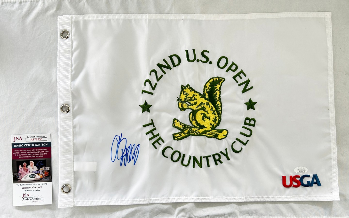 Matthew Fitzpatrick Signed 2022 US Open Flag JSA 4
