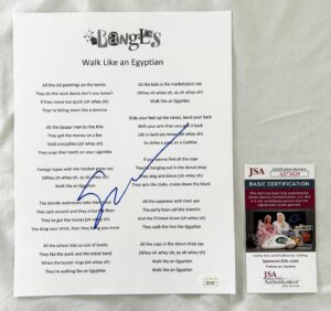 Susanna Hoffs Signed Lyric Sheet The Bangles JSA